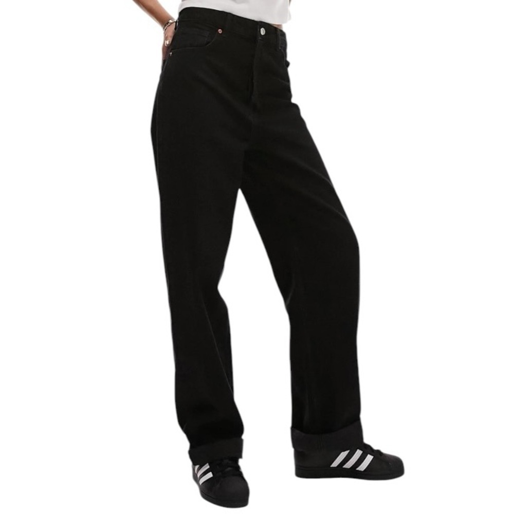 Topshop NWT Black Oversized Mom Jeans High Waist Washed Black Denim W26 L30